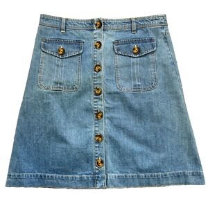 Sundance Denim Skirt Size Medium Blue Button Down Pockets Retro 100% Cotton EUC